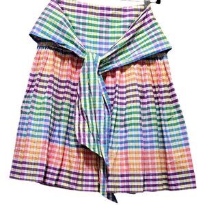 J. Crew Multicolor Plaid Cotton Blend Skirt With Bow Tie Waist Size 0